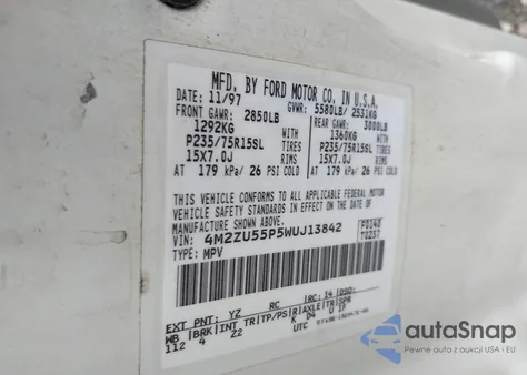 1998 Mercury Mountaineer z USA, uszkodzony, nr VIN 4M2ZU55P5WUJ13842